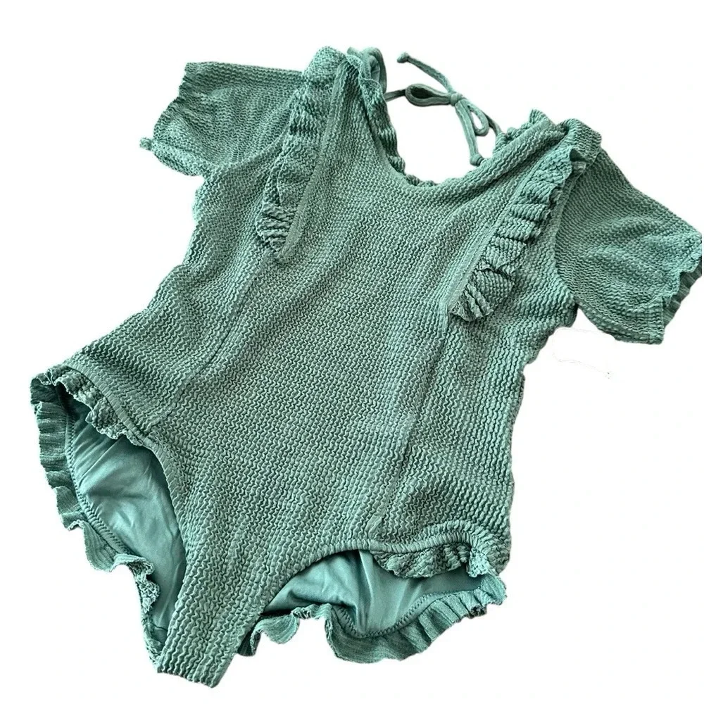 NWT Mia Joy Joyfolie Size 12 Selene Sage green ribbed ruffle‎ One Piece Swimsuit